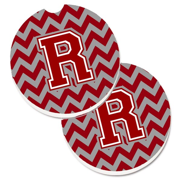 Carolines Treasures Letter R Chevron Maroon and White Set of 2 Cup Holder Car Coaster CJ1049-RCARC - main